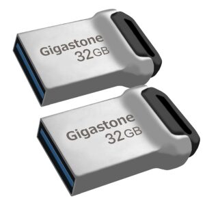 Gigastone Z90 [2-Pack] 32GB USB 3.2 Gen1 Flash Drive, Mini Fit Metal Waterproof Compact Pen Drive, Reliable Performance Thumb Drive, USB 2.0 / USB 3.0 / USB 3.2 Interface Compatible