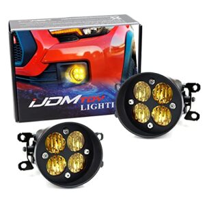 ijdmtoy yellow lens 24w high power led wide angle sae flood beam fog light kit w/built-on mounting brackets compatible with toyota tacoma tundra 4runner, etc