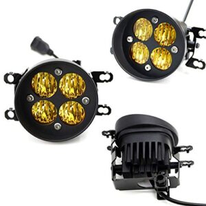 iJDMTOY Yellow Lens 24W High Power LED Wide Angle SAE Flood Beam Fog Light Kit w/Built-On Mounting Brackets Compatible With Toyota Tacoma Tundra 4Runner, etc