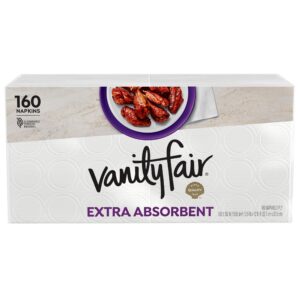 vanity fair extra absorbent premium paper napkins, 160 count, disposable napkins made soft and strong for messy meals and everyday use