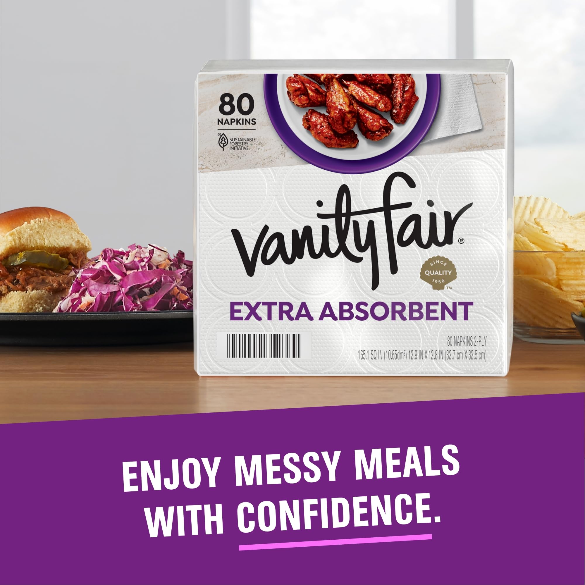 Vanity Fair Extra Absorbent Premium Paper Napkins, 160 Count, Disposable Napkins Made Soft And Strong For Messy Meals And Everyday Use