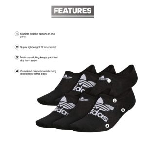 adidas Originals Men's Classic Trefoil Superlite Super No Show Socks (6-Pair), Black/White, Large