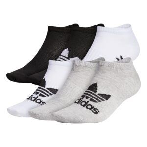 adidas originals men's classic trefoil superlite no show socks (6-pair), heather grey/white/black, large