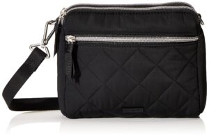 vera bradley women's performance twill rfid medium triple compartment crossbody purse, black, one size