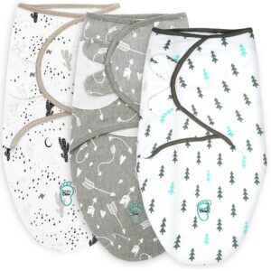 baby swaddle blanket wrap for newborn & infant, 0-3 months 100% breathable cotton swaddlers sleep sack with adjustable wings, 3 pack swaddling blankets for boys and girls (cactus)