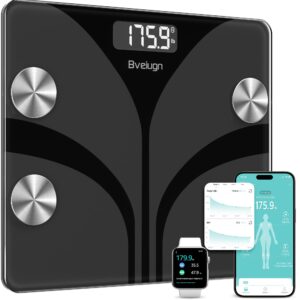 Scale for Body Weight, Bveiugn Digital Bathroom Smart Scale LED Display, 13 Body Composition Analyzer Sync Weight Scale BMI Health Monitor Sync Apps 400lbs - Black