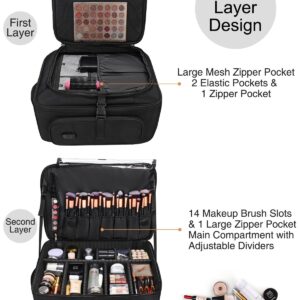 Makeup Backpack Rolling Makeup Case for Makeup Artists Large Capacity Cosmetic Storage Organizer Box for Cosmetics, Makeup Brushes, Hair Tools, Nail Polish (Black, Large)