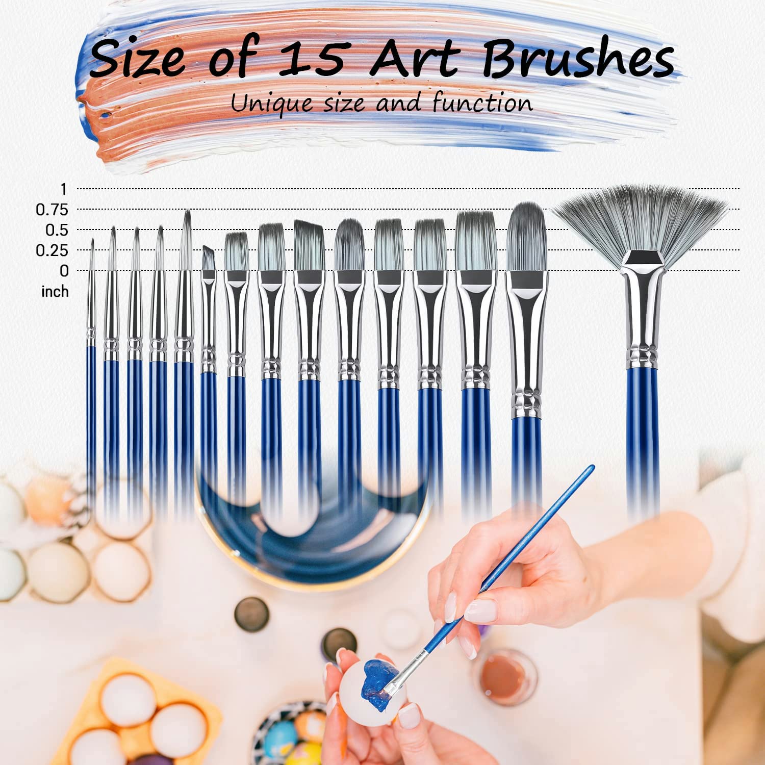 Paint Brush Set,Rosmax Artist Paint Brushes-Nylon Hair &15 Different Sizes for Acrylic Painting,Oil,Watercolor,Fabric-Great for Kids Adult Drawing Arts Crafts Supplies or Beginners,Professionals-1