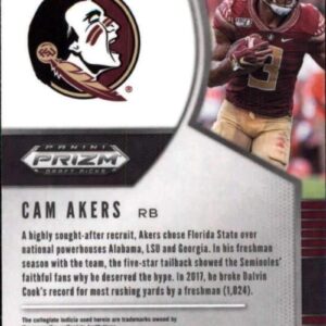 2020 Panini Prizm Draft Prizms Silver #121 Cam Akers Draft Picks Florida State Seminoles RC Rookie Football Trading Card