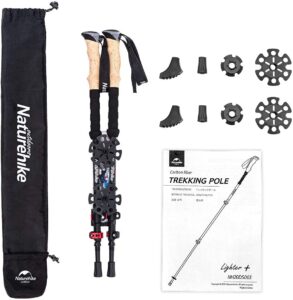 naturehike ultralight trekking poles, 100% 3k carbon fiber, collapsible hiking poles, telescopic adjustable walking sticks for backpacking camping, quick locking, carry bag and accessories included