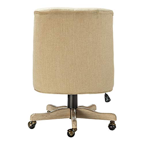 Jovita Fabric Tufted Upholstered Home Office Desk Chair with Vintage Wood Base, Linen