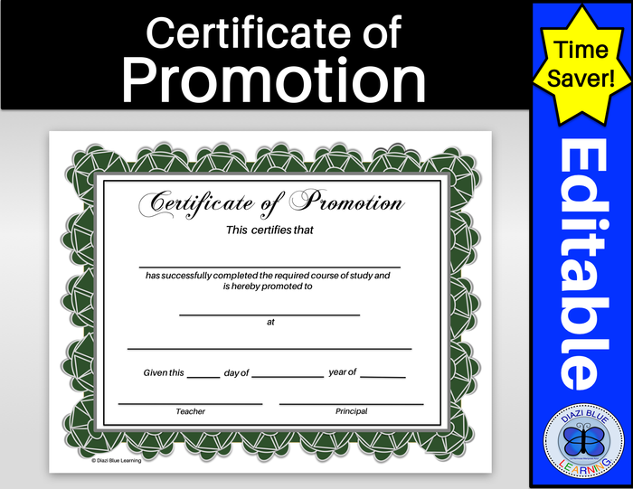 Certificate of Promotion Hunter Green Rosette