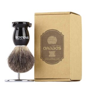 faux badger shaving brush set with black holder stand travel case tube anbbas 3in1 unique wooden handle foam brush shaving kit for men wet shave