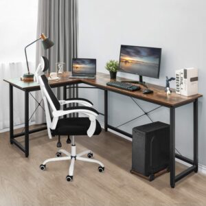 AuAg Modern 66.5‘’ L-Shaped Home Office Desk, Larger Sturdy Computer PC Laptop Table, Corner Gaming Desk, Writing WorkstationDesk, Wooden Desk W/Monitor Stand