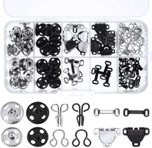 beautychen 50 pair snaps for sewing 3 styles hook and eye latch for clothing sewing fixing tools with metal sewing buttons fasteners press studs for skirt dress bra sewing diy crafting, 2 colors (50)