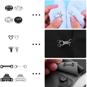 Beautychen 50 Pair Snaps for Sewing 3 Styles Hook and Eye Latch for Clothing Sewing Fixing Tools with Metal Sewing Buttons Fasteners Press Studs for Skirt Dress Bra Sewing DIY Crafting, 2 Colors (50)