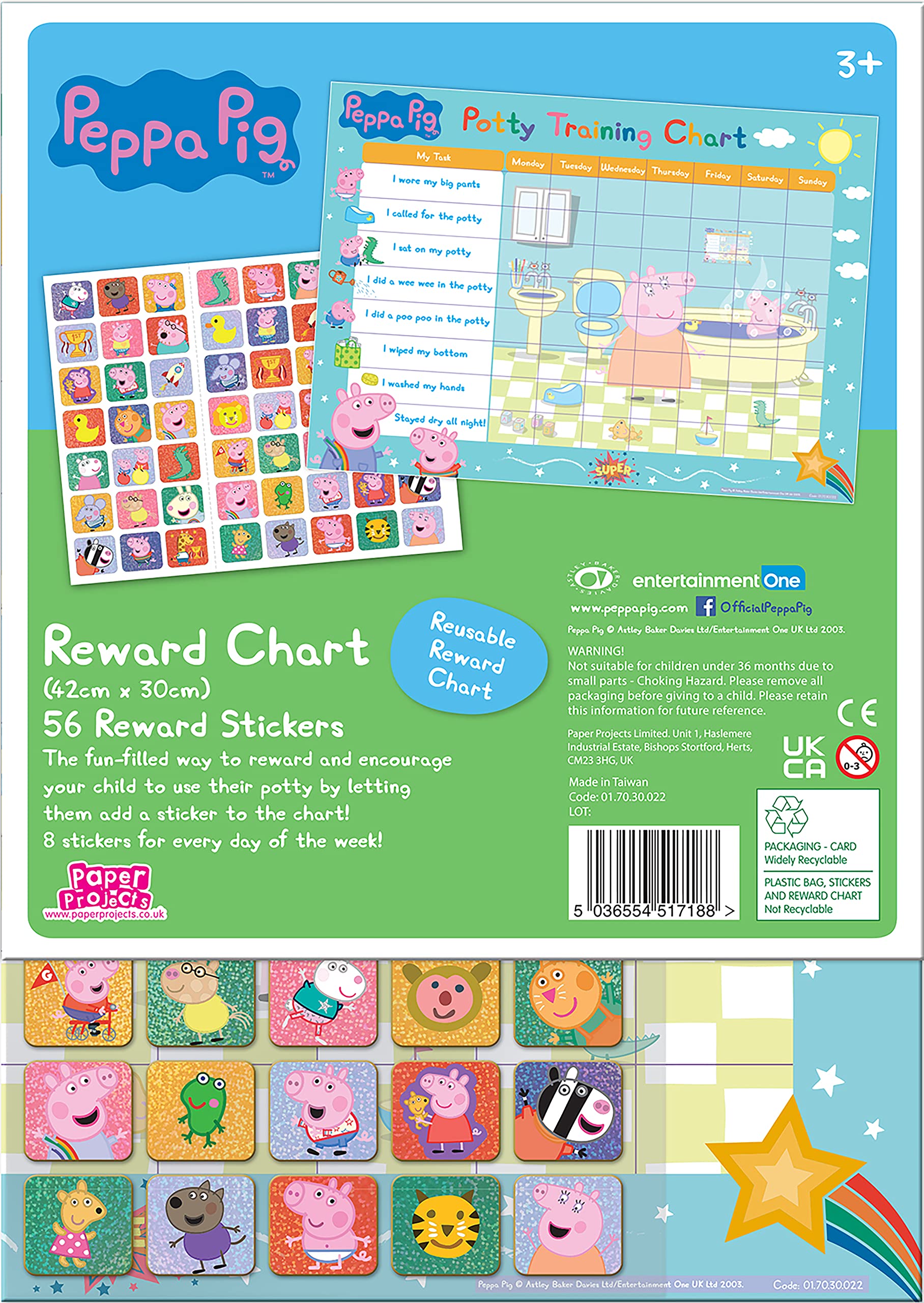 Paper Projects 01.70.30.022 Peppa Pig Potty and Toilet Training Reward Chart and 56 Sparkly Stickers, Pink