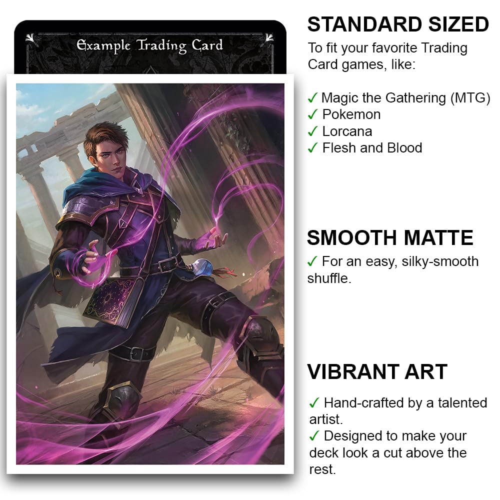 Fantasy North - Artemis Prior - Arcane Mage - 100 Smooth Matte TCG Trading Card Sleeves - Fits Magic MTG Commander Pokemon and Other Card Games - Playing Card Sleeves