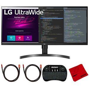 lg 34wn750-b 34 inch ultrawide qhd 3440x1440 21:9 ips hdr10 monitor with freesync bundle with 2.4ghz wireless keyboard, 2x 6ft universal hdmi 2.0 cable and microfiber cleaning cloth