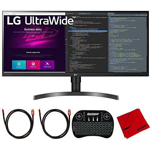 LG 34WN750-B 34 inch UltraWide QHD 3440x1440 21:9 IPS HDR10 Monitor with FreeSync Bundle with 2.4GHz Wireless Keyboard, 2X 6FT Universal HDMI 2.0 Cable and Microfiber Cleaning Cloth