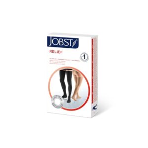 JOBST Relief Thigh High Graduated Compression Socks, 20-30 mmHg - Comfortable Unisex Design with Silicone Dot Band - Open Toe, Black, Large