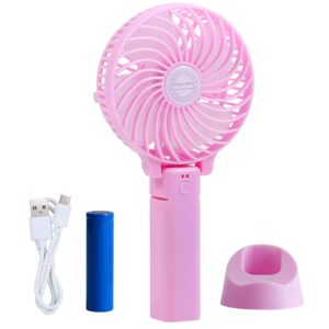 pigyanting mini handheld fan, usb fold fan,small personal portable table fan with 2000 mah usb rechargeable battery operated folding electric fan for travel office room household(pink)