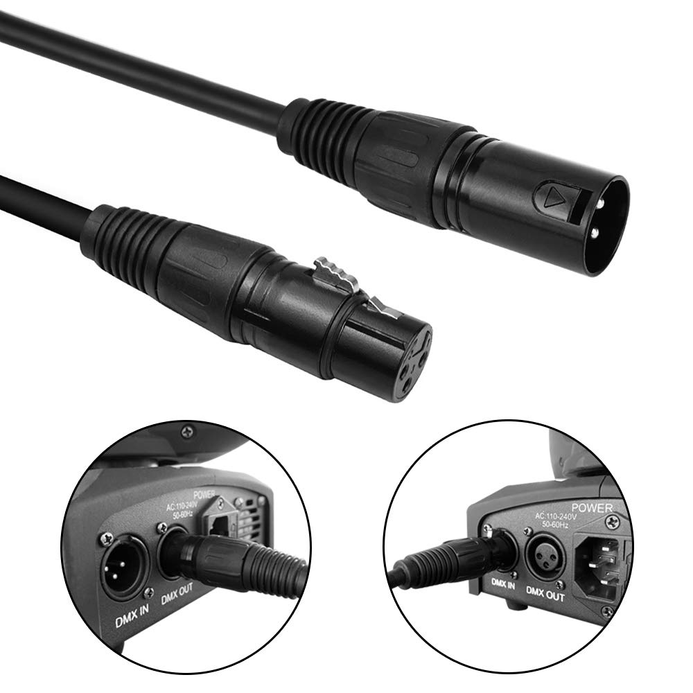 Eyeshot 25ft / 7.62m DMX Cable, 4 Packs 3 Pin DMX Cables DMX Wires, DMX512 XLR Male to Female Stage Light Signal Cable with Metal Connectors, Connection for Stage & DJ Lighting fixtures