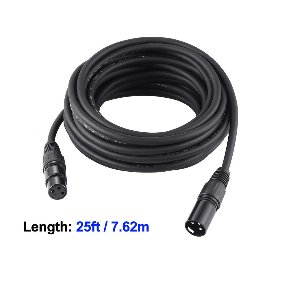 Eyeshot 25ft / 7.62m DMX Cable, 4 Packs 3 Pin DMX Cables DMX Wires, DMX512 XLR Male to Female Stage Light Signal Cable with Metal Connectors, Connection for Stage & DJ Lighting fixtures