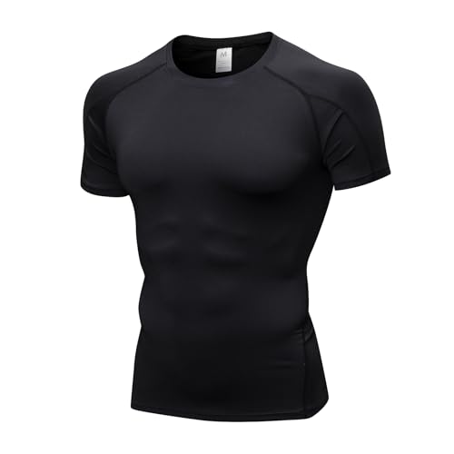 CARGFM Men Short Sleeve Compression Shirts Athletic Workout T-Shirt UPF 50+ Quick Dry Sports Base Layer Undershirts Black