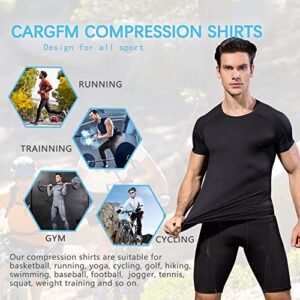 CARGFM Men Short Sleeve Compression Shirts Athletic Workout T-Shirt UPF 50+ Quick Dry Sports Base Layer Undershirts Black