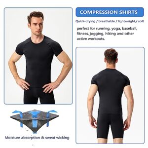 CARGFM Men Short Sleeve Compression Shirts Athletic Workout T-Shirt UPF 50+ Quick Dry Sports Base Layer Undershirts Black