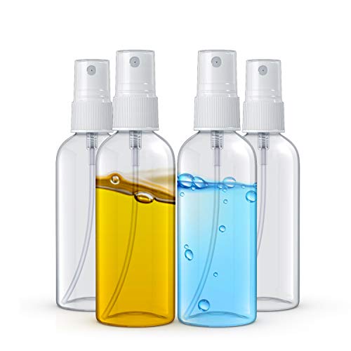 ASOMBROSE Small Spray Bottles, 2oz/60ml Clear Empty Fine Mist Travel Size Mini Bottle Set, Pump Spray Cap Refillable Reusable Liquid Containers For Essential Oils, Hair Sprayer (4 Pack)