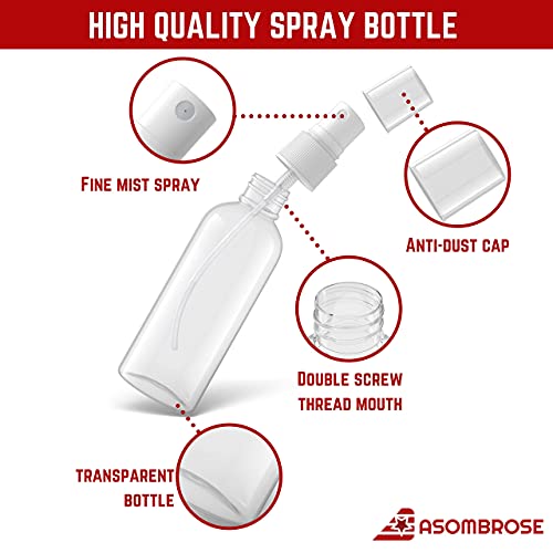 ASOMBROSE Small Spray Bottles, 2oz/60ml Clear Empty Fine Mist Travel Size Mini Bottle Set, Pump Spray Cap Refillable Reusable Liquid Containers For Essential Oils, Hair Sprayer (4 Pack)