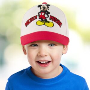 Disney Boys Baseball Cap, Mickey Mouse Adjustable Toddler Hat, Ages 2-4, White/Red