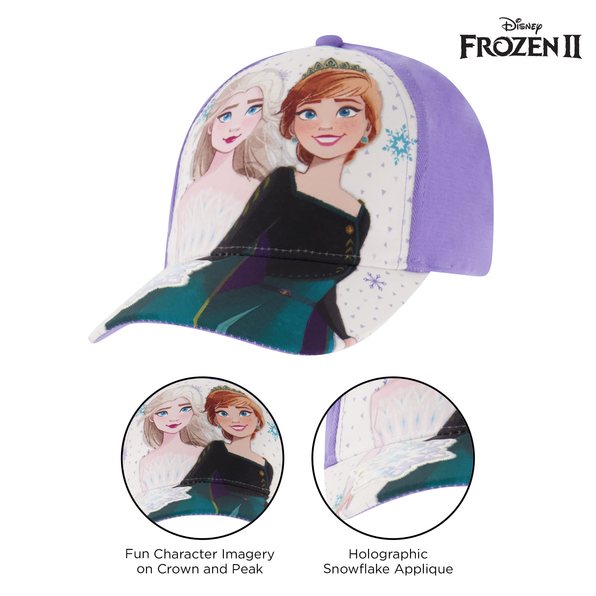 Disney Girls Baseball Cap, Frozen Elsa & Anna Adjustable Toddler 2-4 Or Girl Hats for Kids Ages 4-7 Purple