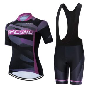 women's cycling jersey and bib shorts sets short sleeve breathable bicycle clothing 3d gel padded sportswear black size xl