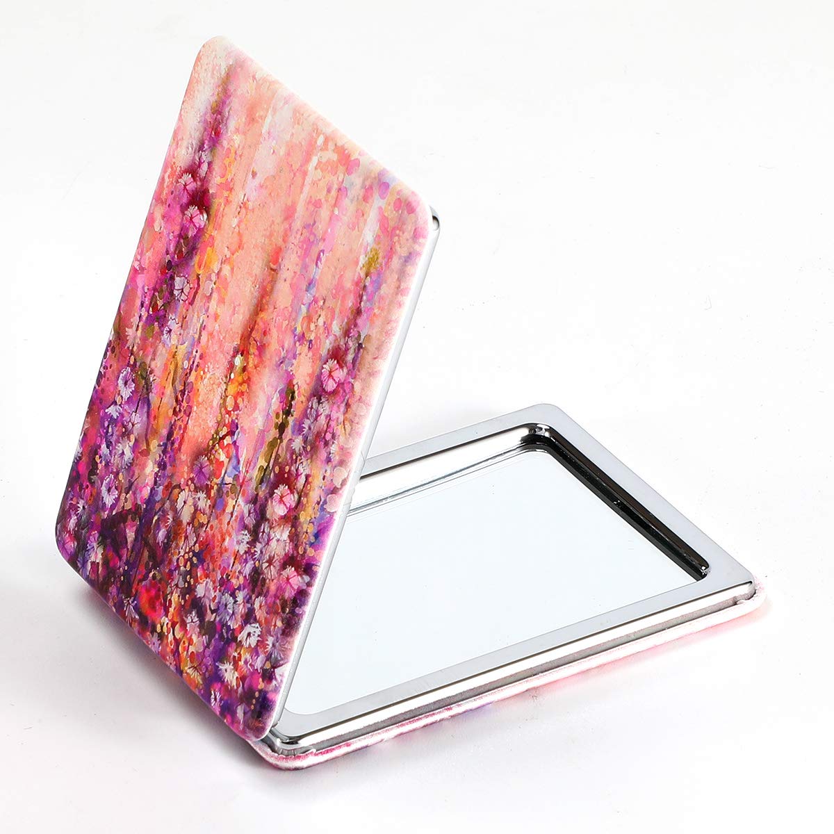 Dynippy Compact Mirror Square Pu Leather Makeup Mirror for Purses Small Pocket Mirror Portable Hand Mirror Double-Sided with 2 x 1x Magnification for Woman Mother - Flower