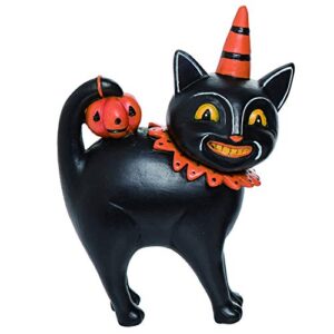 one holiday way 6.5-inch vintage standing black cat halloween figurine – retro tabletop figure party decoration - mantel desk shelf sitter kid-friendly office and home decor