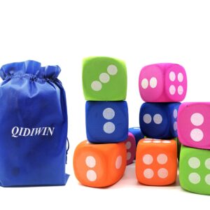 Qidiwin Jumbo EVA Dices, Giant Dot EVA Foam Dices for Kids Building Blocks,Educational,Party Suppliers, 4 Color,12PCS