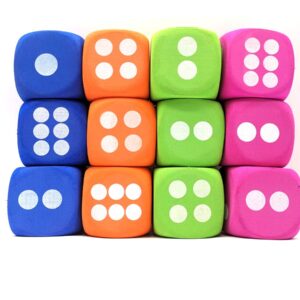 Qidiwin Jumbo EVA Dices, Giant Dot EVA Foam Dices for Kids Building Blocks,Educational,Party Suppliers, 4 Color,12PCS