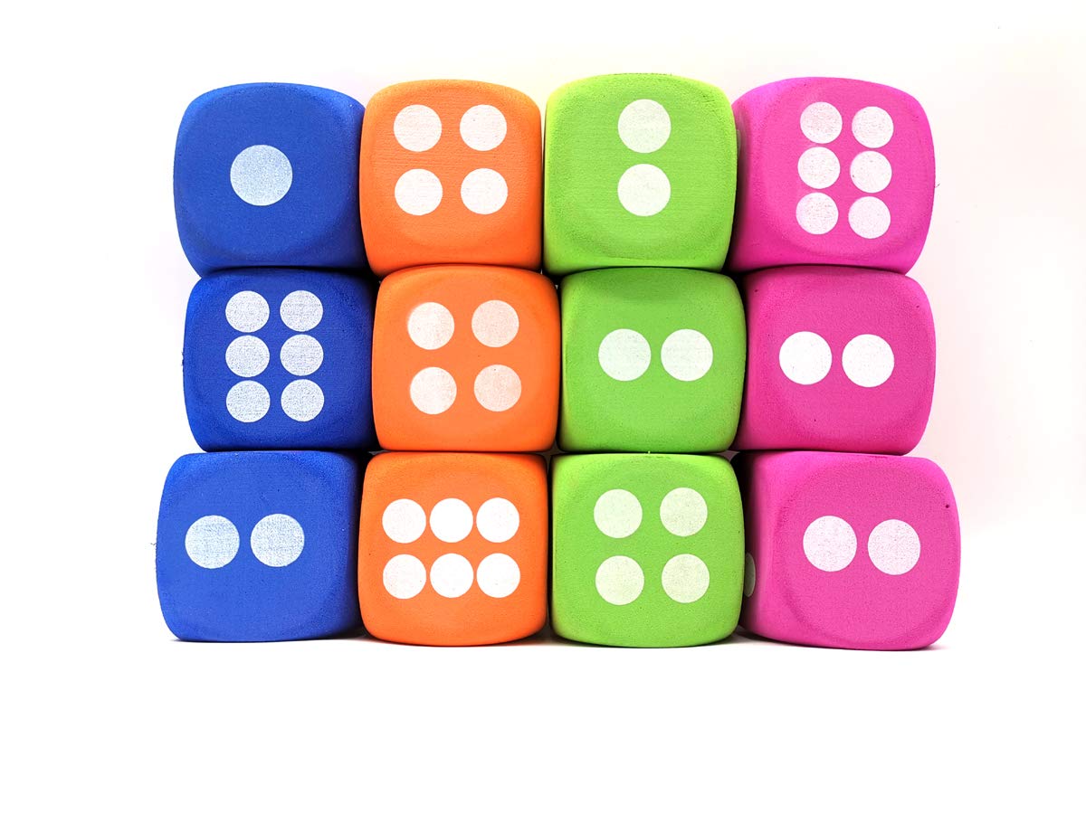 Qidiwin Jumbo EVA Dices, Giant Dot EVA Foam Dices for Kids Building Blocks,Educational,Party Suppliers, 4 Color,12PCS