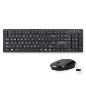 perixx periduo-717 wireless standard keyboard and mouse combo-set with big print letter, black, us english layout
