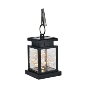 excellent solar powered led candle outdoor garden table lantern hanging light outdoor hanging lamp yard decor (flashing star, black)