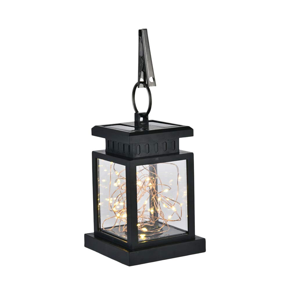 Excellent Solar Powered LED Candle Outdoor Garden Table Lantern Hanging Light Outdoor Hanging Lamp Yard Decor (Flashing Star, Black)