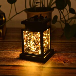 Excellent Solar Powered LED Candle Outdoor Garden Table Lantern Hanging Light Outdoor Hanging Lamp Yard Decor (Flashing Star, Black)