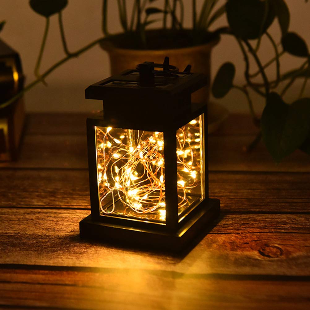 Excellent Solar Powered LED Candle Outdoor Garden Table Lantern Hanging Light Outdoor Hanging Lamp Yard Decor (Flashing Star, Black)