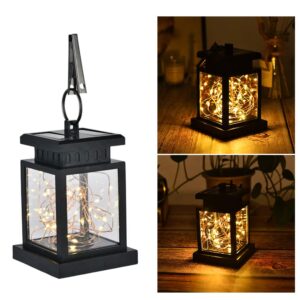 Excellent Solar Powered LED Candle Outdoor Garden Table Lantern Hanging Light Outdoor Hanging Lamp Yard Decor (Flashing Star, Black)