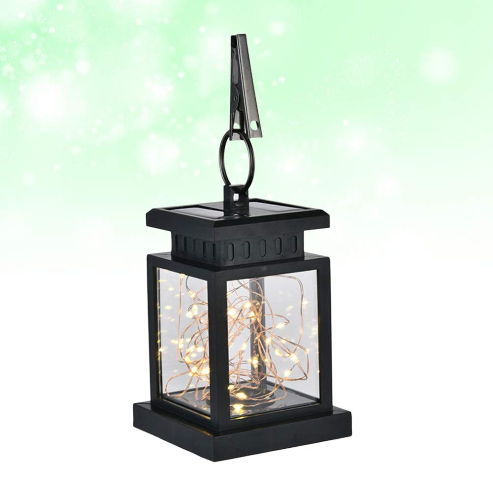 Excellent Solar Powered LED Candle Outdoor Garden Table Lantern Hanging Light Outdoor Hanging Lamp Yard Decor (Flashing Star, Black)