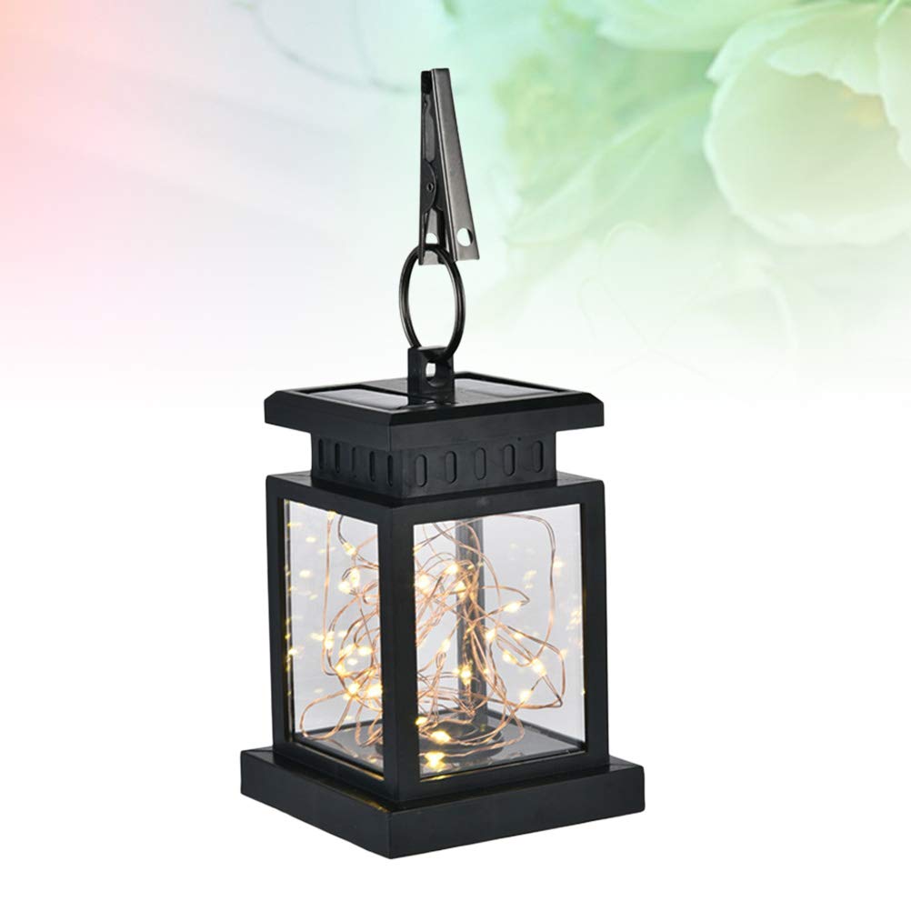 Excellent Solar Powered LED Candle Outdoor Garden Table Lantern Hanging Light Outdoor Hanging Lamp Yard Decor (Flashing Star, Black)