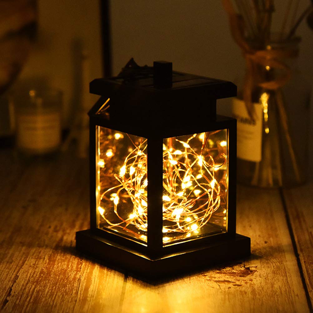 Excellent Solar Powered LED Candle Outdoor Garden Table Lantern Hanging Light Outdoor Hanging Lamp Yard Decor (Flashing Star, Black)